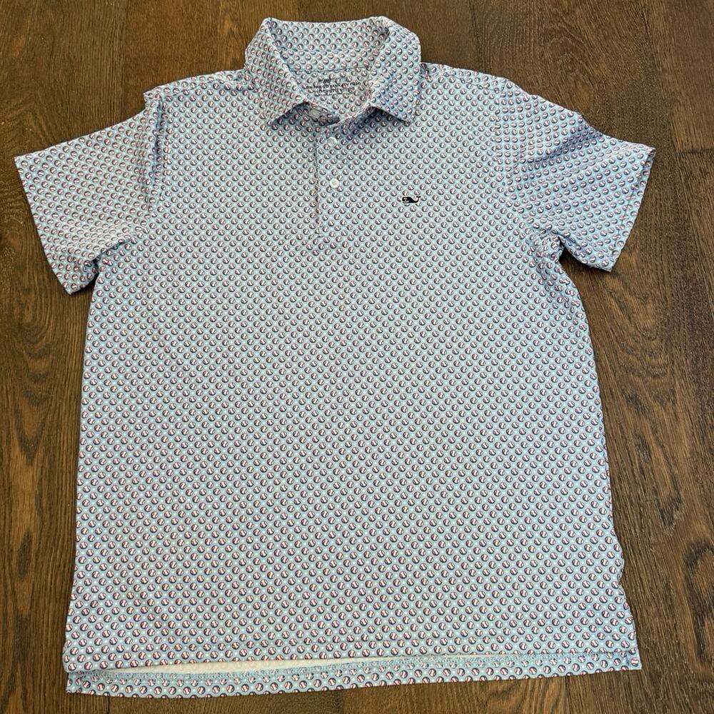 Vineyard Vines Boys Baseball Print On the Go Sankaty Polo Shirt Sz L 14/16